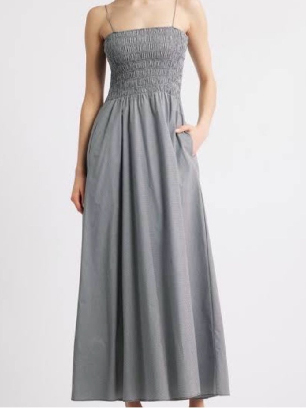 Faithfull the Brand Gray Smocked Maxi Dress with Spaghetti Straps #231